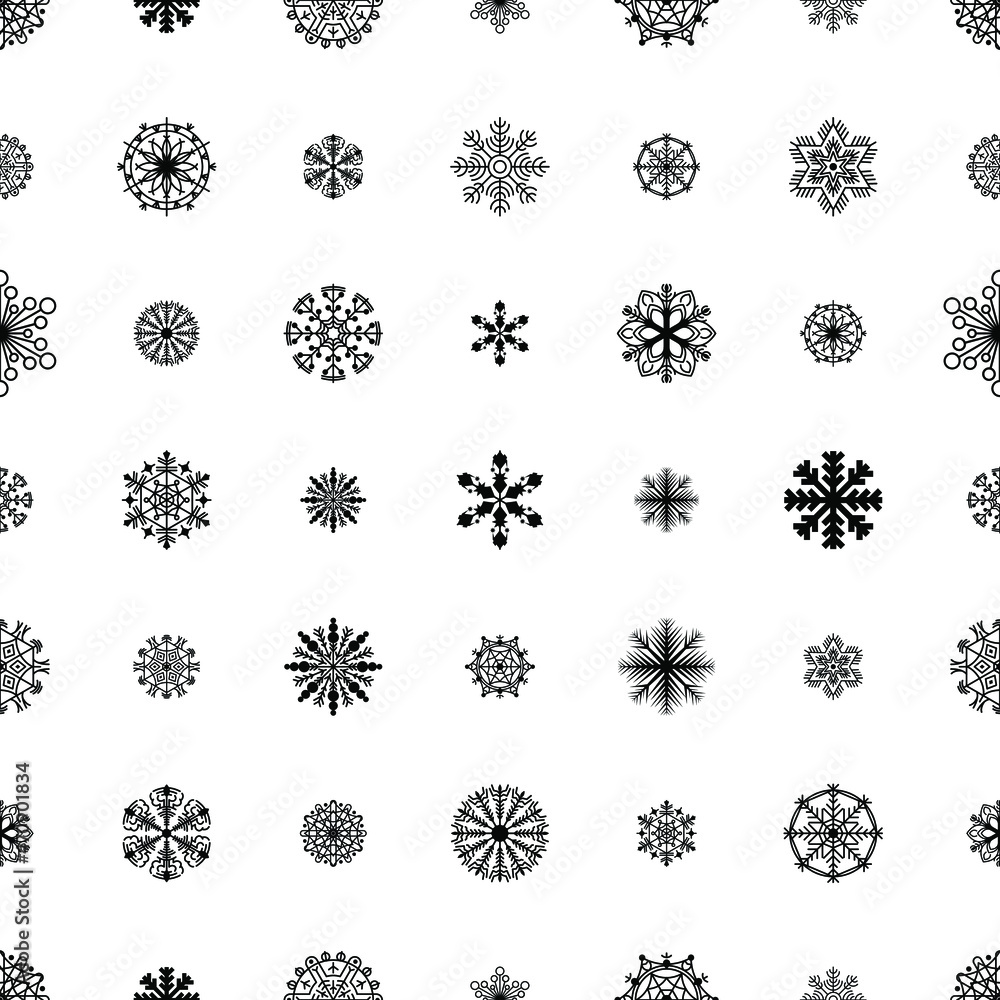 Abstract Seamless Pattern Winter Snowflake Background For Christmas, New Year, Xmas Decoration Vector Design Style