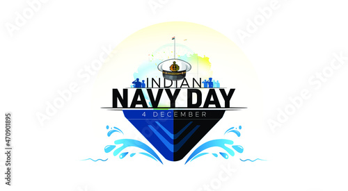 vector illustration of Indian navy day celebration poster, banner design.People military army saluting appreciating soldiers with tricolor flag and submarine fighter ship