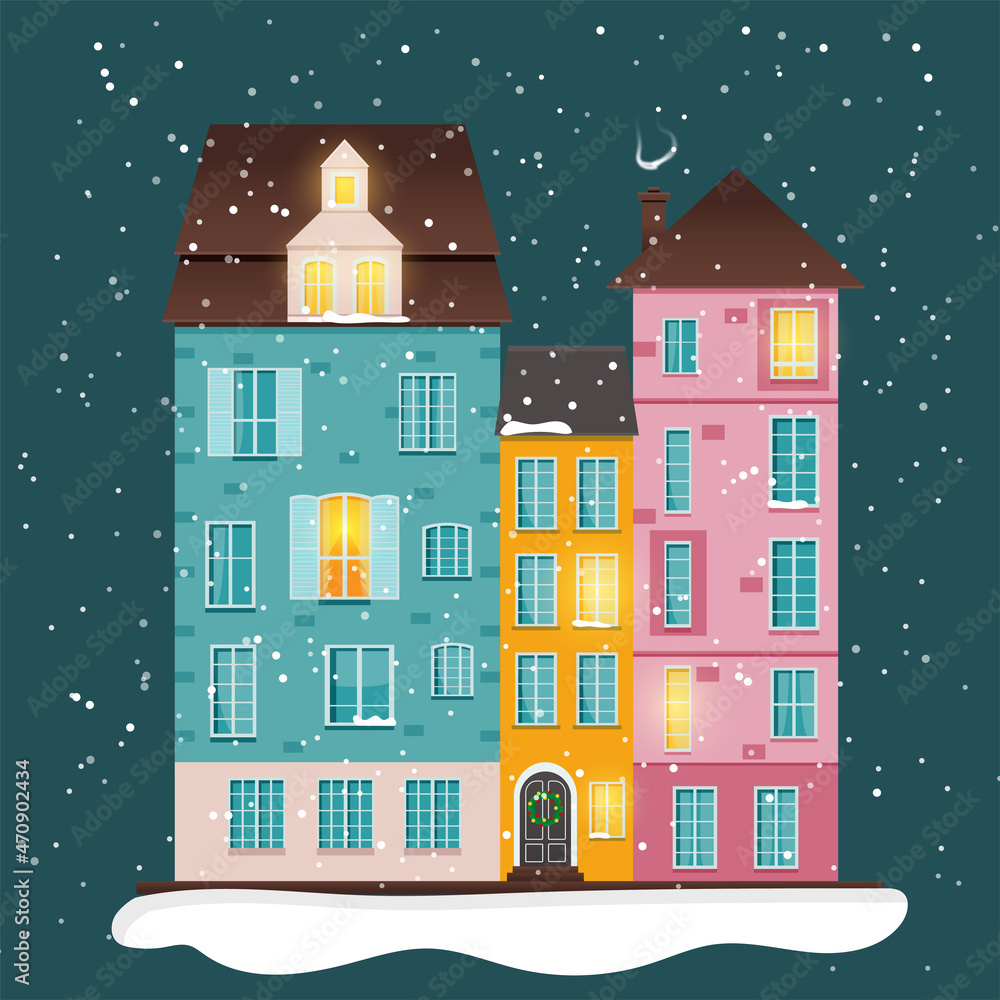 Christmas houses. Colored houses in Scandinavian style.