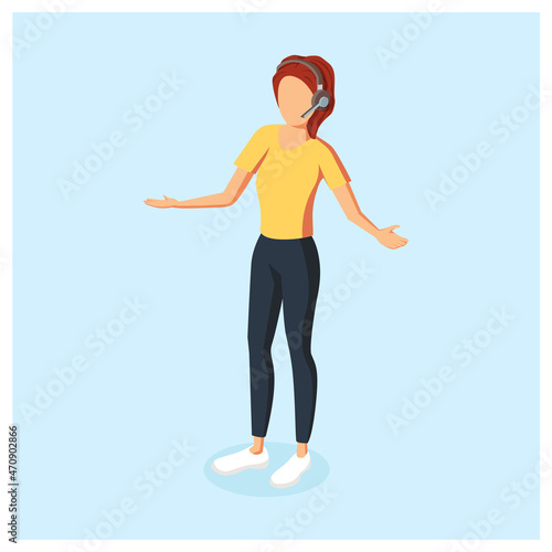 Woman assistant in call center welcoming. 3d. Isometric