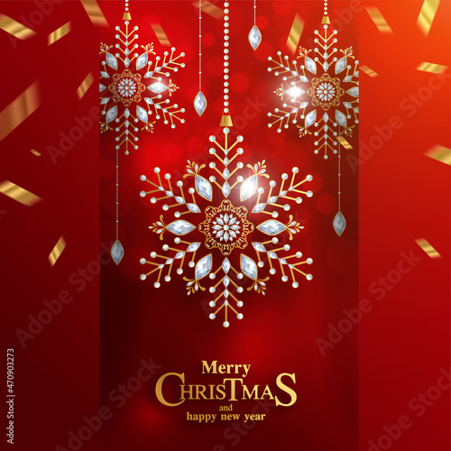 Merry Christmas and happy new year with gold patterned and crystals on paper color.