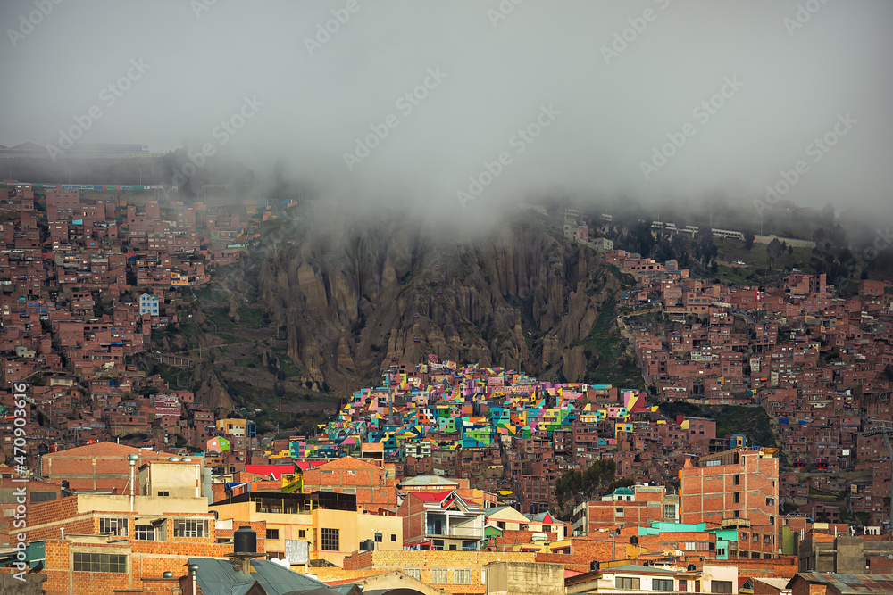 Traditional bolivian houses on the hills in La Paz city, Bolivia