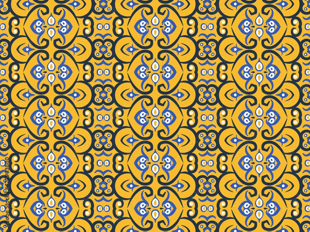 Ornate Damask flower ornament. Wallpaper in the style of Baroque. Seamless background. Graphic pattern for fabric, wallpaper, packaging. Digital art illustration