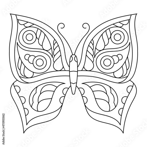 Coloring book pages Butterfly. Ornate Monochrome Vector Illustration