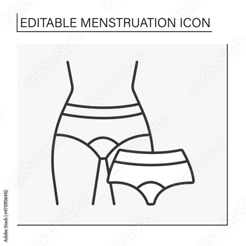  Reusable underwear line icon. Special menstrual clothing. Reusable pants absorb blood. Menstruation concept. Isolated vector illustration. Editable stroke