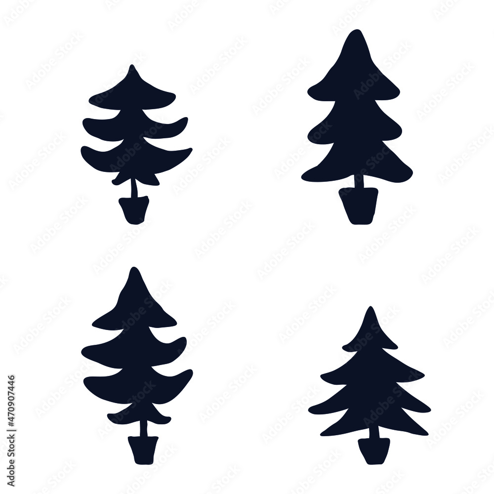 Obraz premium Christmas tree logo icon Happy New Year decorative concept element Hand drawn sketch Cartoon doodle design Children's style Fashion print clothes apparel greeting invitation card cover flyer poster ad