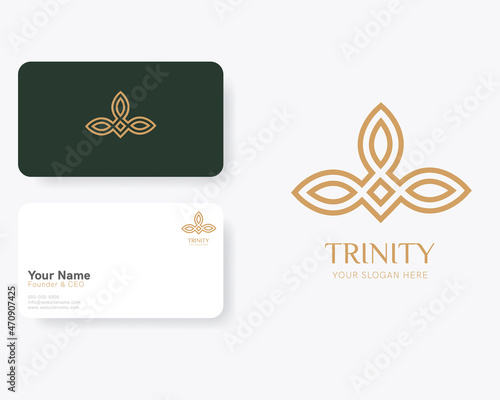 Luxury Trinity Leaf of Nature Logo with Business Card Template