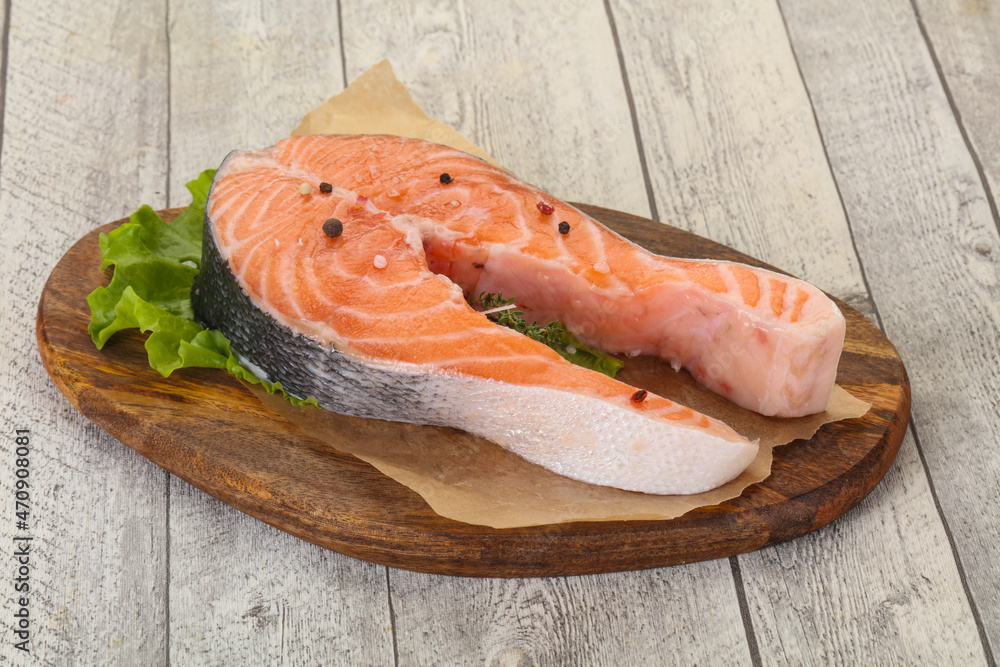 Raw salmon steak - ready for grill