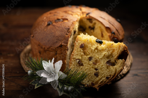 Panettone baked traditional italian Christmas cake