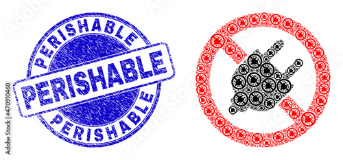 Vector forbid electrical plugin icon collage is done from repeating recursive forbid electrical plugin elements. Perishable rubber blue round seal.