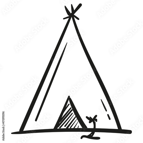Hand drawn wigwam icon in doodle style isolated