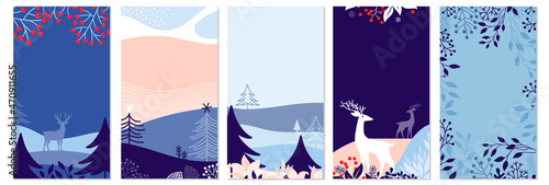Collection of abstract background designs, winter sale, social media promotional content. Vector illustration