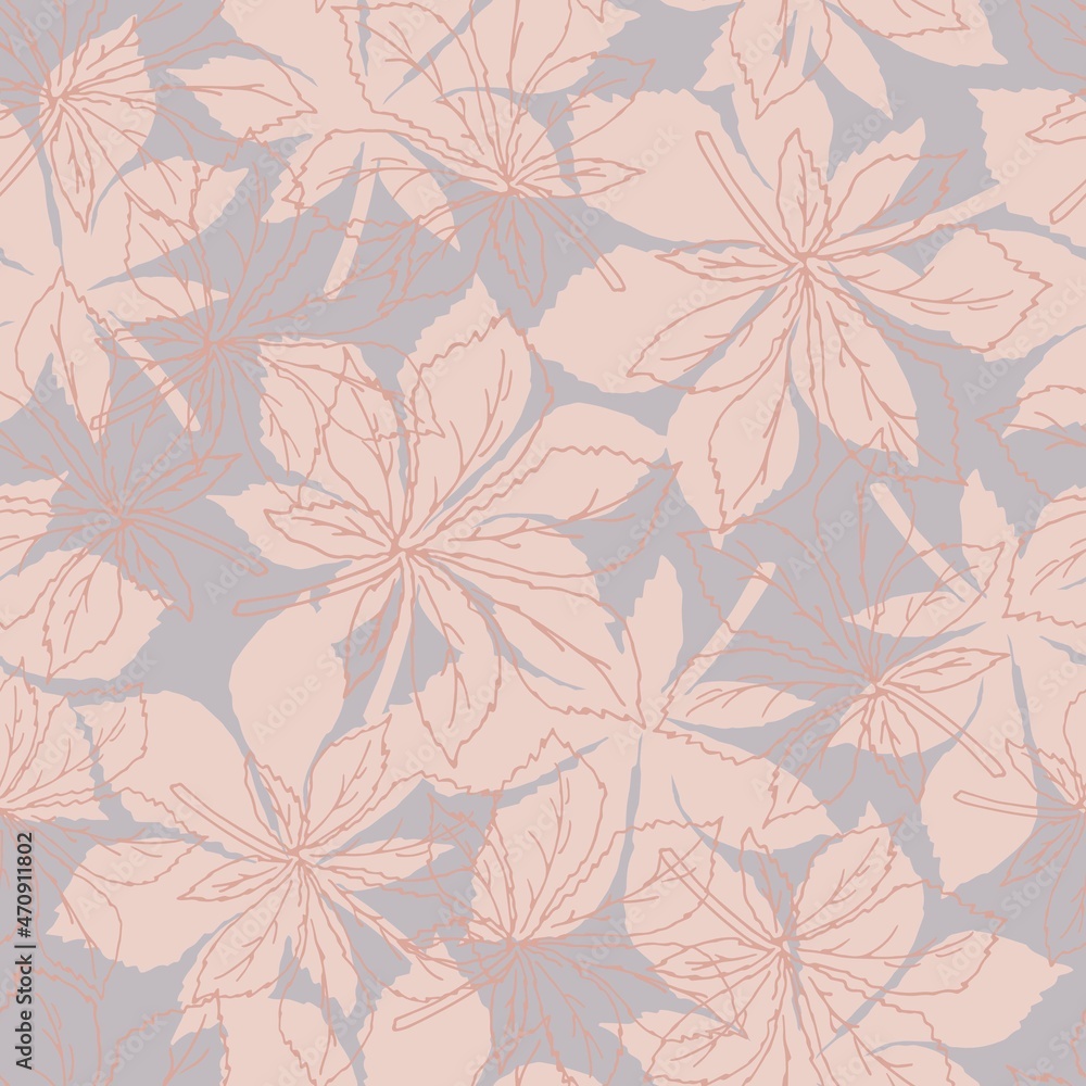 seamless pattern with  falling leaves of chestnut in pink, blue pastels colors. For textile, gift paper, wallpaper, poster.