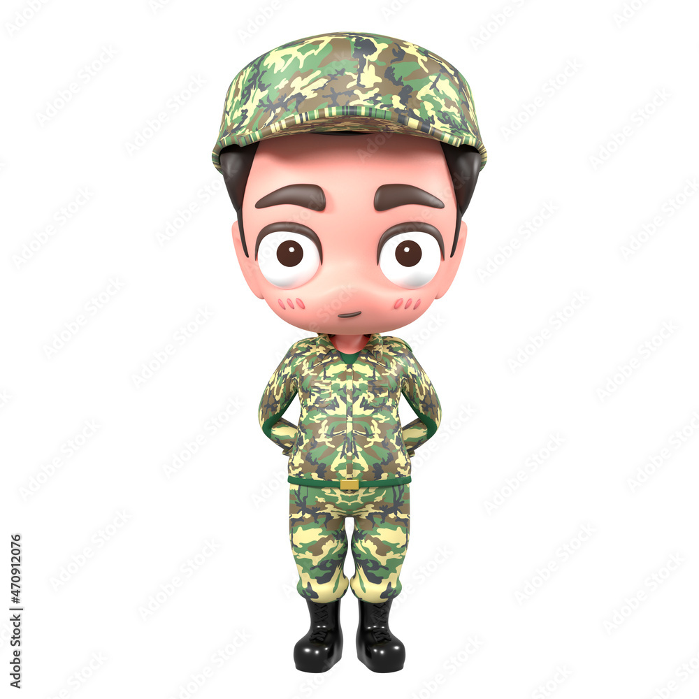 cute army soldier Cartoon SD Model 3D render Character. 3d rendering. clipping paht cute army soldier Cartoon SD Model 3D render Character. 3d rendering. clipping paht