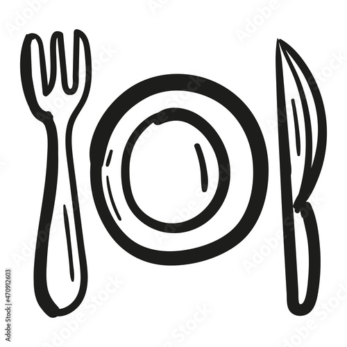 Hand drawn cafe icon in doodle style isolated