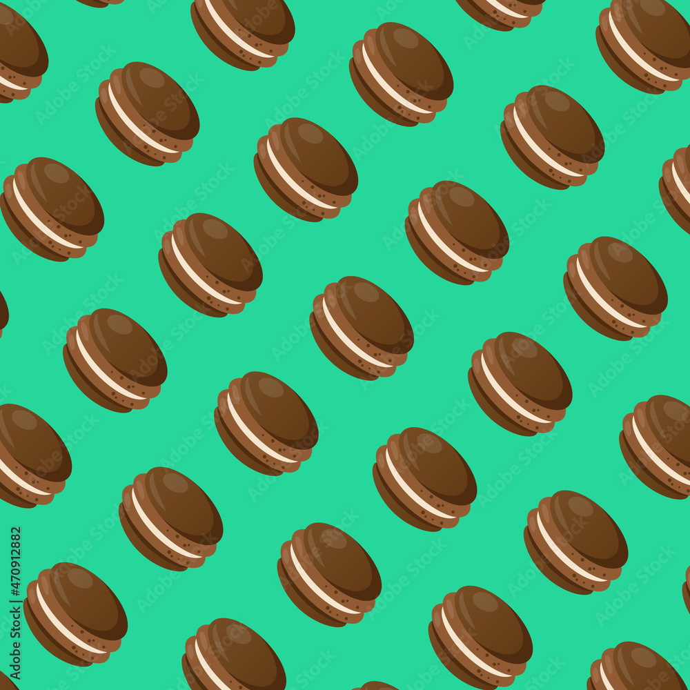 Obraz premium Macarons pattern concept cookies chocolate vector emerald color