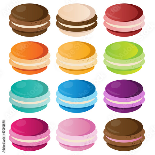 Set of macarons cookies dessert concept food vector illustration