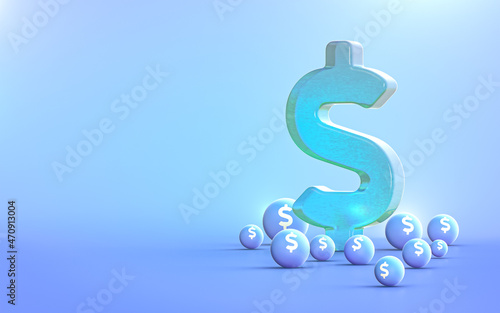 dollar sign abstract glass bubble iconic background for social banner poster template 3d rendering © TanzimGraphicsZone