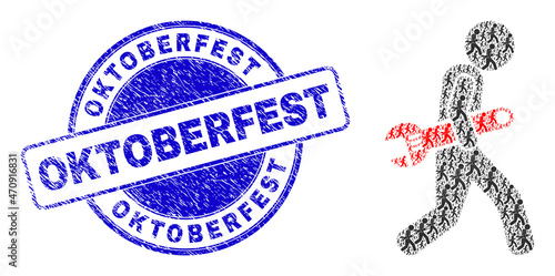 Vector thief steal spanner icon composition is designed with random self thief steal spanner items. Oktoberfest unclean blue round stamp seal. Recursive composition for thief steal spanner icon.