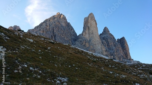Tre Cime Di Lavaredo peaks in Dolomity national park in Italy