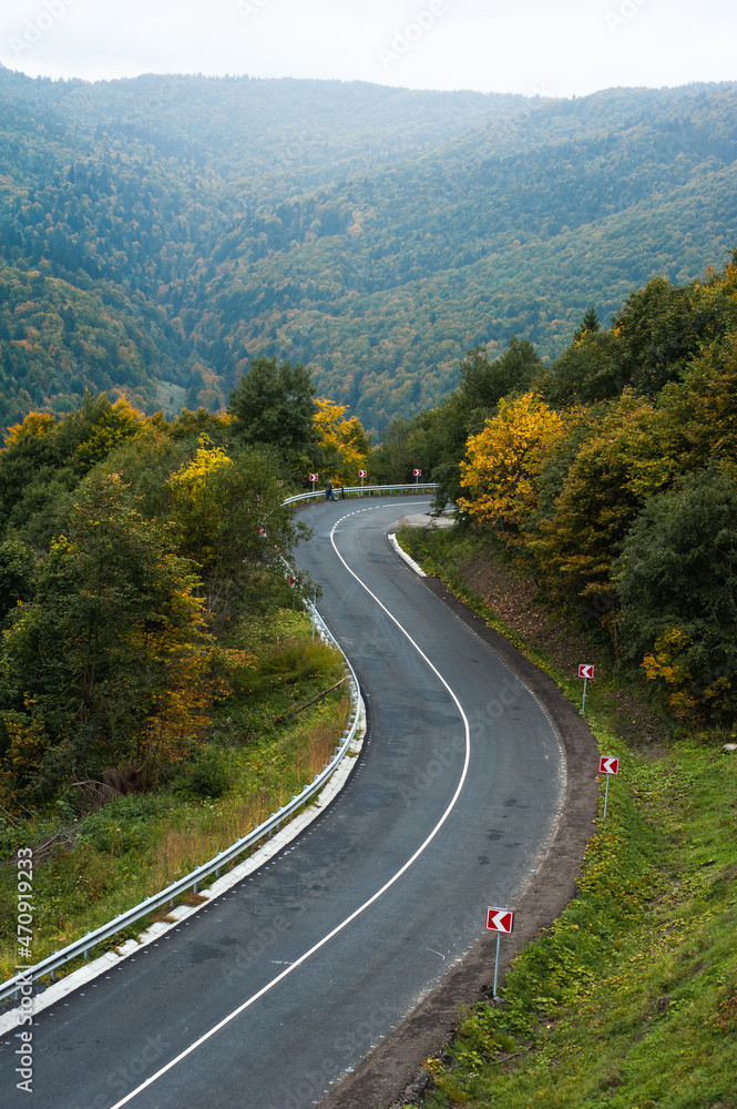 Asphalt road in the autumn mountain