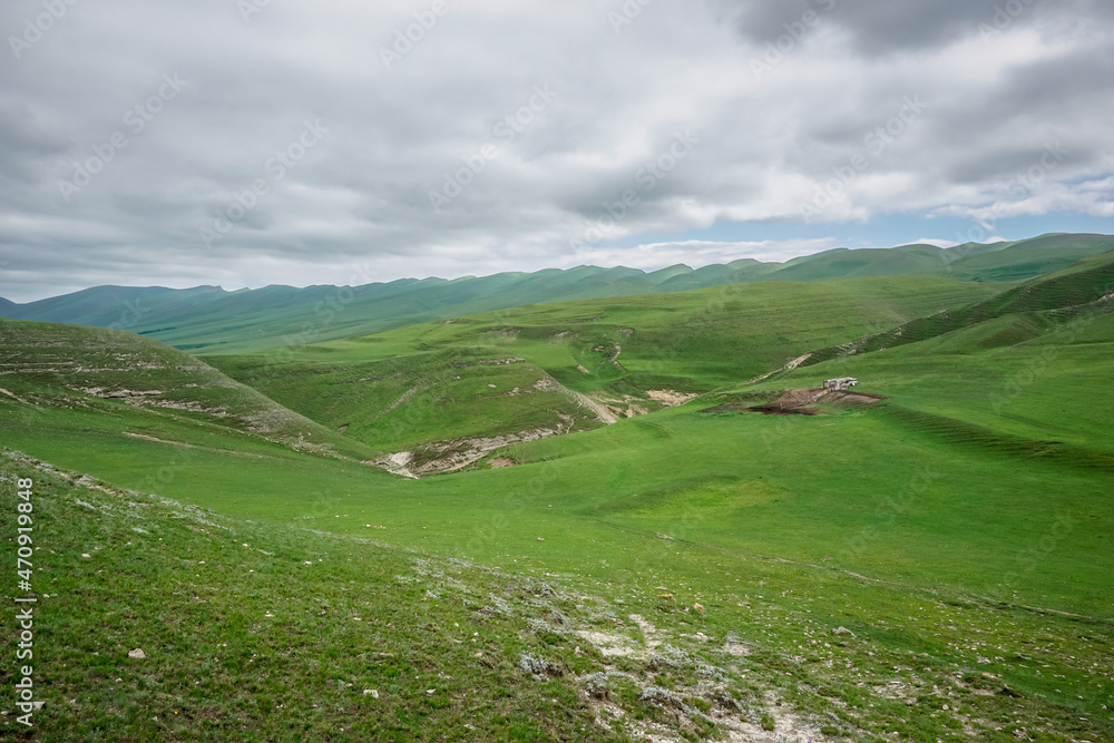 Obraz premium Green meadows in the mountains of Dagestan