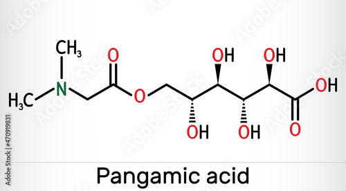 Pangamic acid, pangamate molecule. It is vitamin B15, ester derived from gluconic acid and dimethylglycine. Skeletal chemical formula