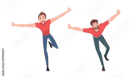 Smiling Man Running with Outstretched Arms Vector Set