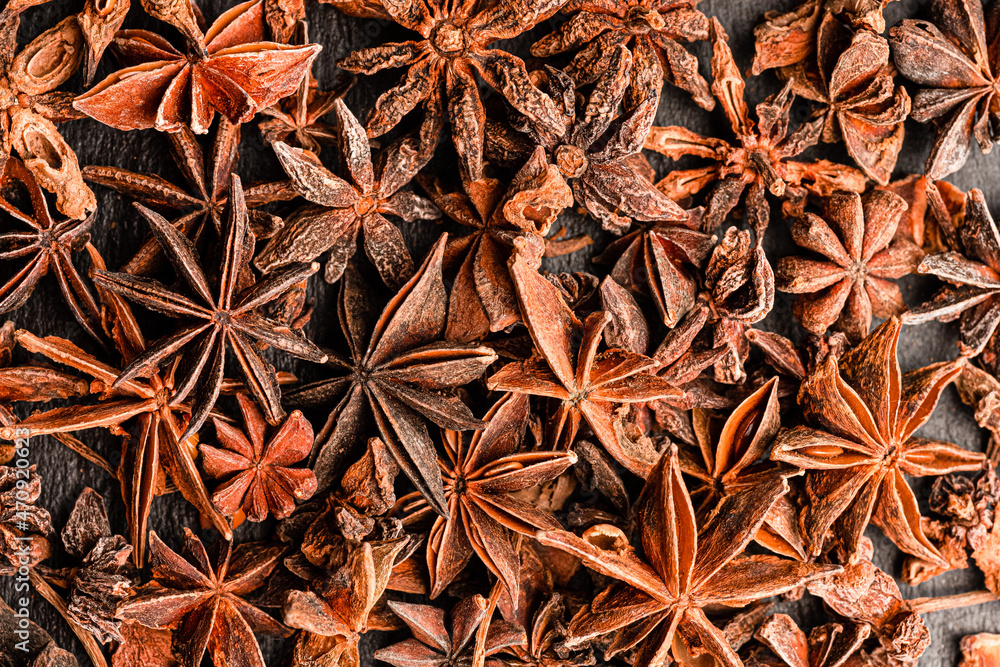 anise on a black background, anise, spices, dry anise on a black background, anise, spices, dry