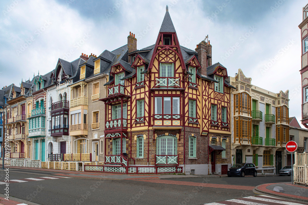 Old, colourful and typical seaside houses in the town of Mer-les-Bains in France Old, colourful and typical seaside houses in the town of Mer-les-Bains in France
