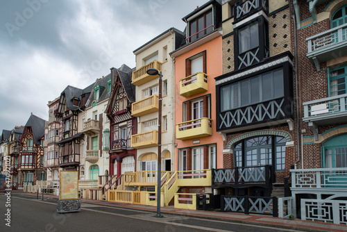 Old  colourful and typical seaside houses in the town of Mer-les-Bains in France