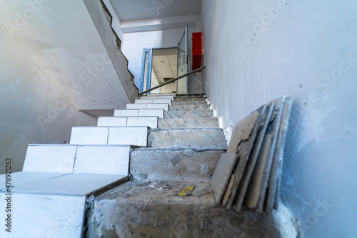 Inside renovation architecture design. Interior of renovative empty corridor. photo