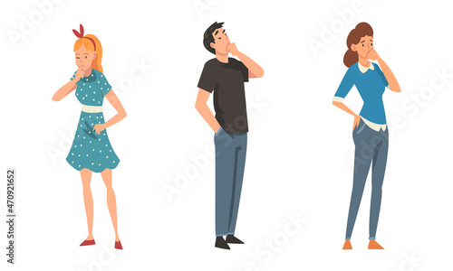 Thoughtful Man and Woman Character Scratching Head Having Question Thinking Over the Matter Vector Set