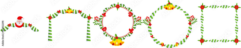 Set of Christmas garlands with red bow and strip ribbon. Set of Christmas garlands with red bow and strip ribbon.