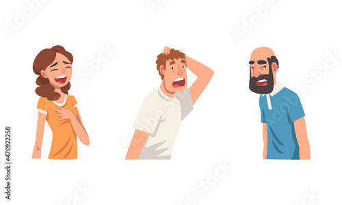 Man and Woman Having Different Facial Expression and Feeling Vector Set