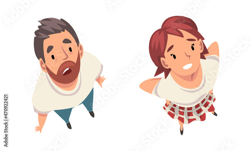 Man and Woman Character Looking Up View from Above Vector Set