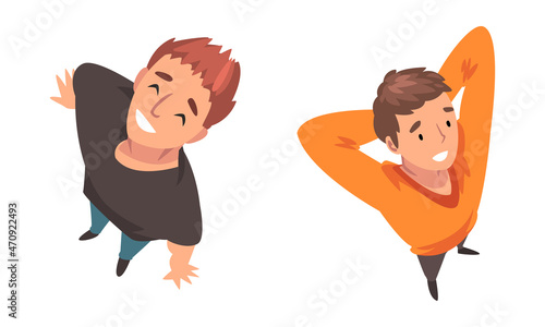 Man Character Looking Up View from Above Vector Set