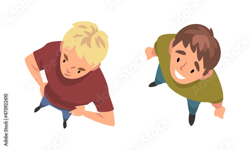 Man Character Looking Up View from Above Vector Set