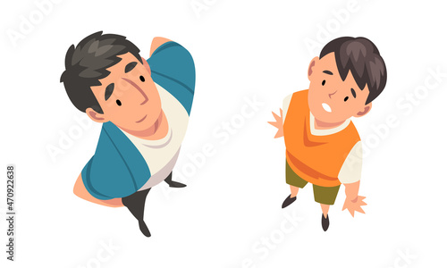 Man Character Looking Up View from Above Vector Set