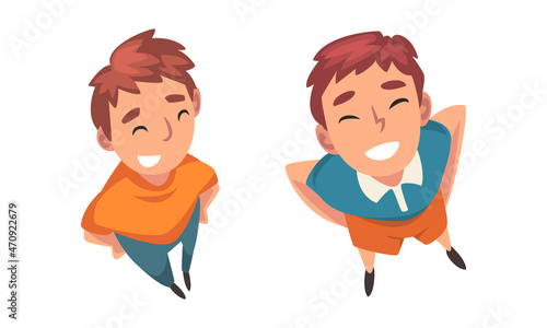 Man Character Looking Up View from Above Vector Set