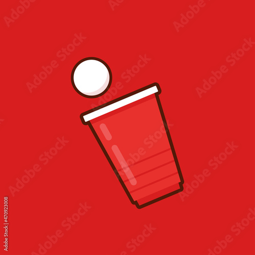 Red party cup isolated on red background, vector illustration. Red beer cup vector. Beer pong.