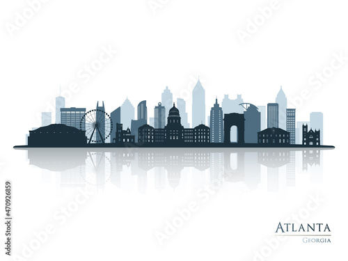 Atlanta skyline silhouette with reflection. Landscape Atlanta  Georgia. Vector illustration.