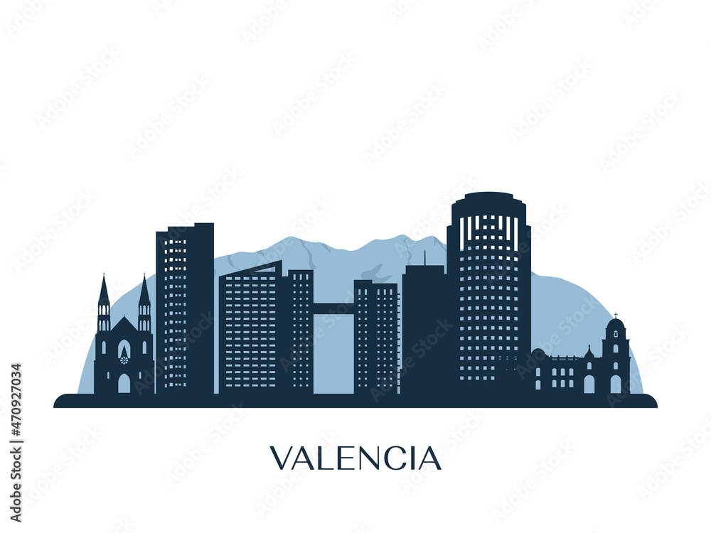 Naklejka premium Valencia, Venezuela skyline monochrome silhouette. Vector illustration.