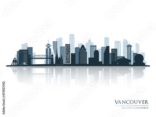 Vancouver skyline silhouette with reflection. Landscape Vancouver  British Columbia. Vector illustration.