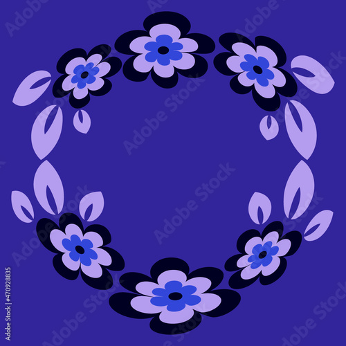Illustration - Round frame or wreath on a square background - stylized flowers and leaves - graphics. Design elements