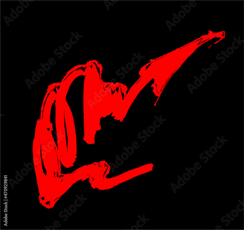 Bloody grunge sketch arrow drawn by a brush on a black night background. Spring or spiral arrow. Vector.