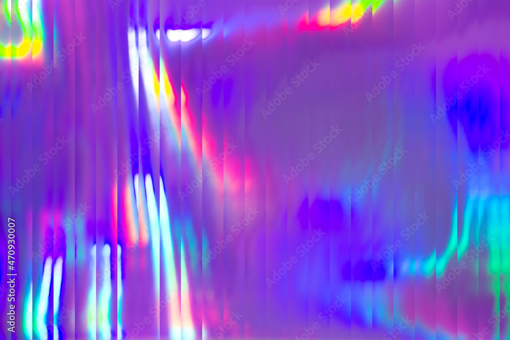 Holographic abstract background. Rainbow neon glass texture pattern. Trendy colorful reeded refract effect. - obrazy, fototapety, plakaty 