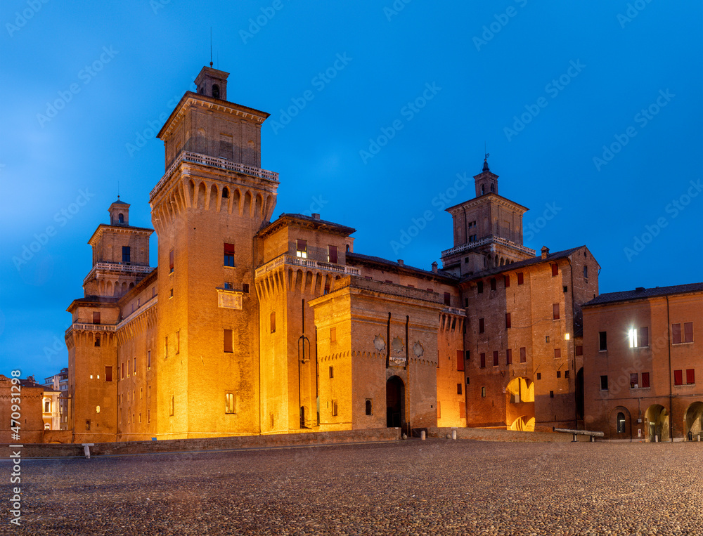 Ferrara - The castle Castello Estense at dusk