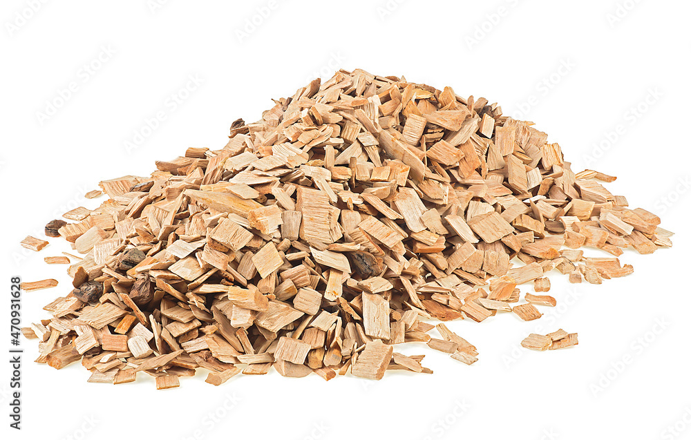 Pile of wood smoking chips for smoking isolated on a white background. Handful of wooden chips. Pile of wood smoking chips for smoking isolated on a white background. Handful of wooden chips.