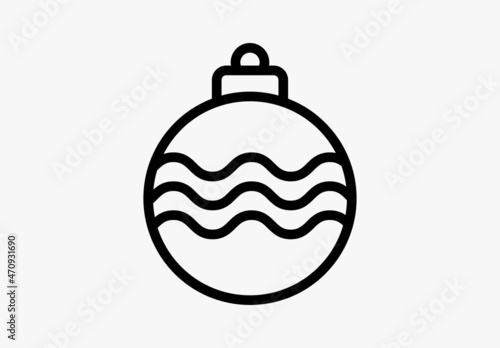 Black flat Christmas ball isolated on white background. Toy for New Year tree with thin outline vector